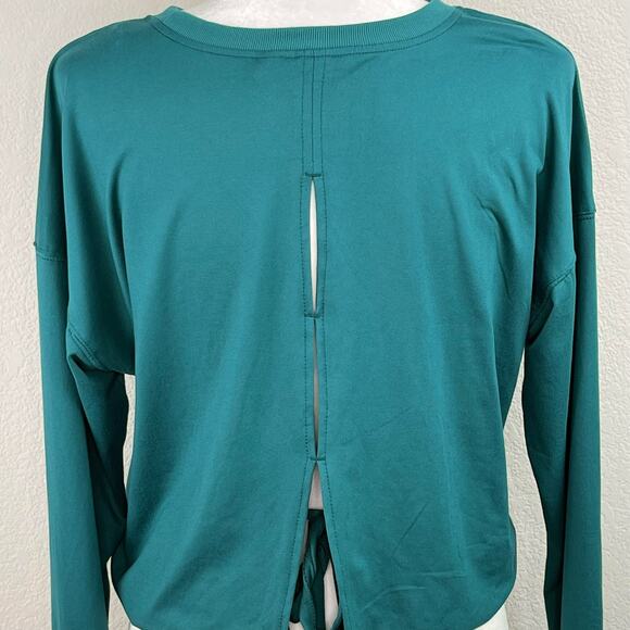 Bally Total Fitness Green Long Sleeve Cut Out Drawstring Back T-Shirt Medium - Picture 7 of 10